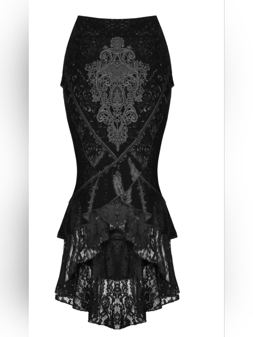 Gothic Black Lace  Skirt Peplum with Lace Embroidery Size L .